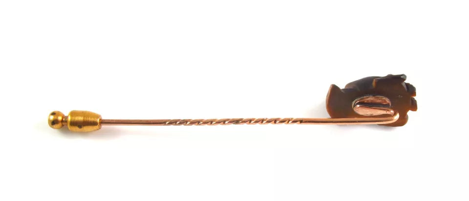 Antique Victorian 14k Gold Carved Tiger's Eye Ruby Eyed Devil Satyr Stickpin
