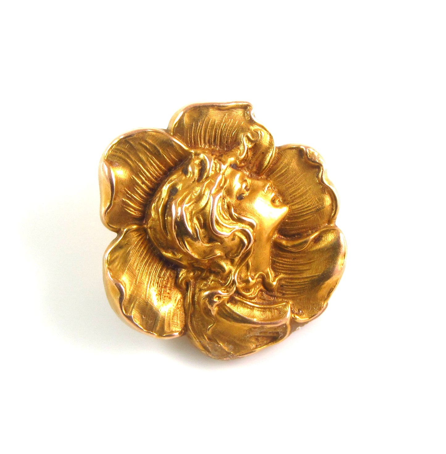 Antique 14k Gold Art Nouveau Maiden Lady Poppy Flower Brooch Pin