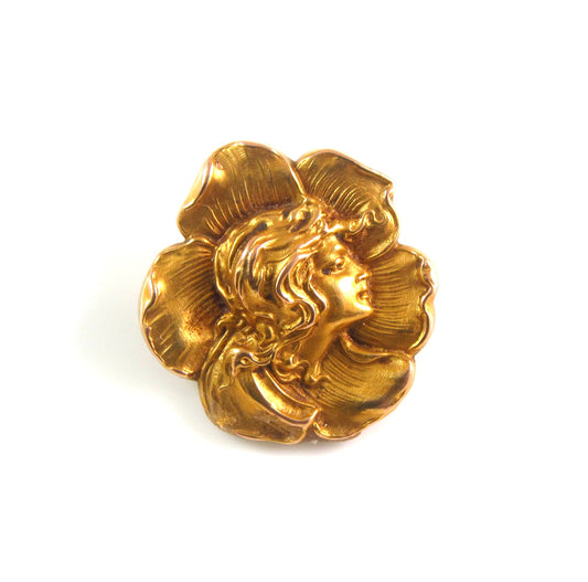 14k Gold Antique Maiden Poppy Flower Brooch