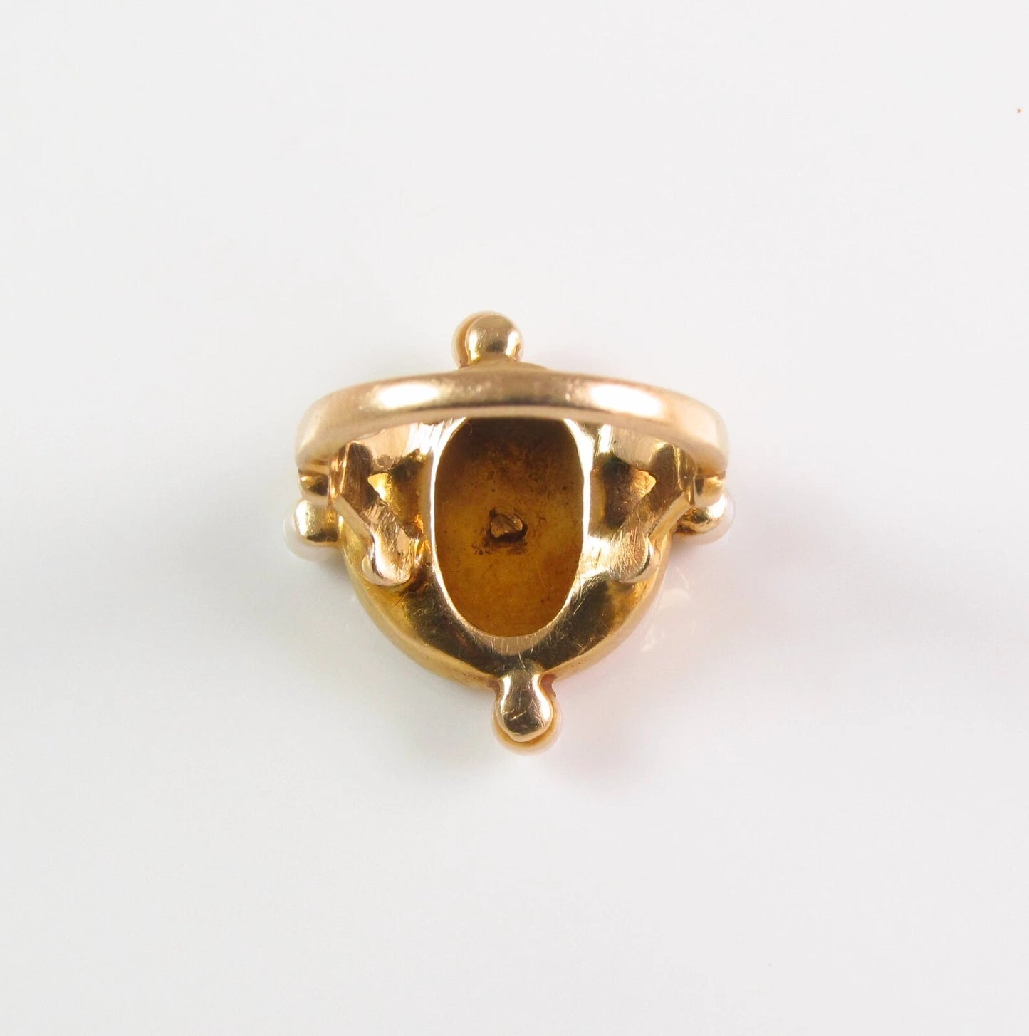 Antique 14K Gold French Enamel Rose Cut Diamond Pearl Lady Goddess Portrait Ring