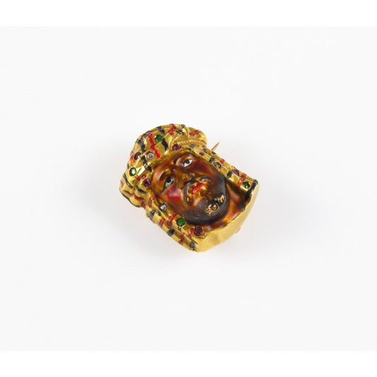 14K Gold Art Nouveau Enamel Gemstone Arab Sheik Brooch Watch Pin