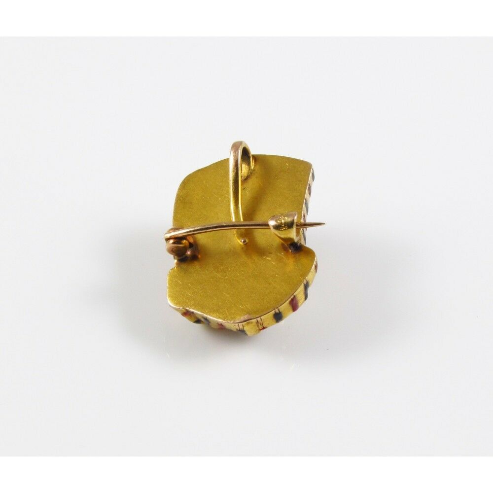 14K Gold Art Nouveau Enamel Gemstone Arab Sheik Brooch Watch Pin
