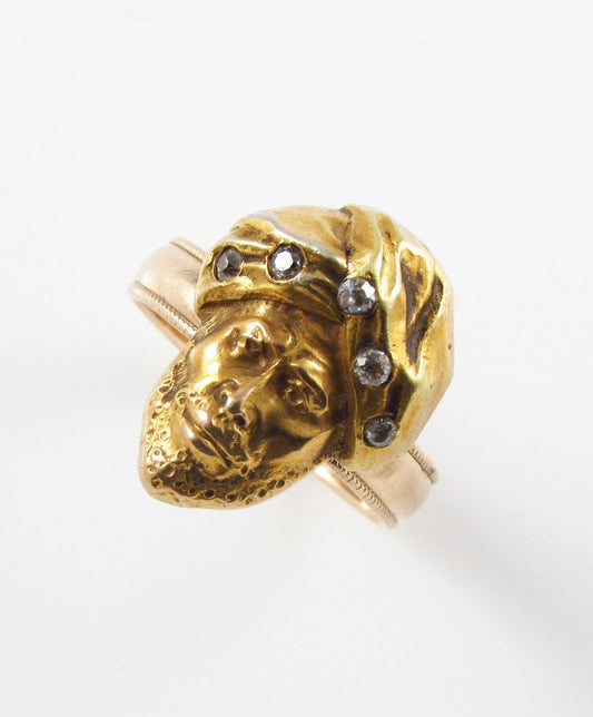 14k Gold Ladies Victorian Art Nouveau Arab Blackamoor Diamond Ring Size 6.75