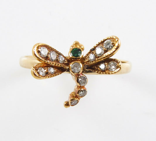14k gold Art Nouveau diamond emerald conversion ring