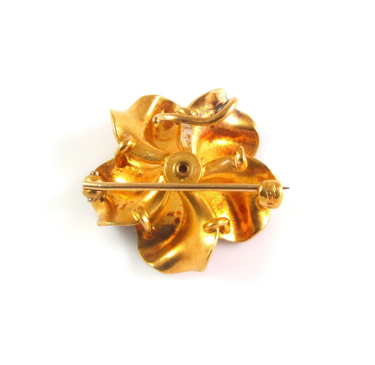 14k Gold Carter Gough Art Nouveau Enamel Diamond Violet Flower Watch Pin Brooch