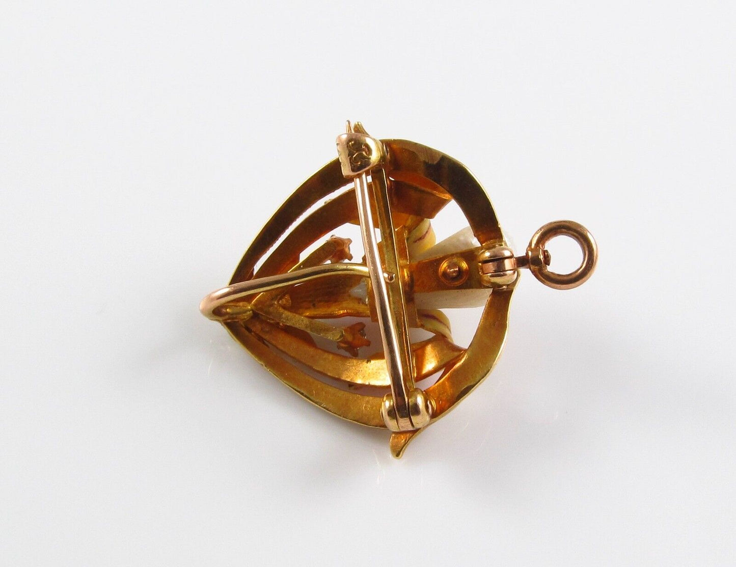 14k Gold Art Nouveau Krementz Enamel Diamond Pearl Brooch Watch Pin Pendant