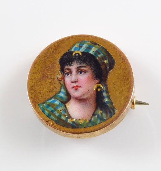 14k gold Victorian Egyptian Revival lady portrait brooch