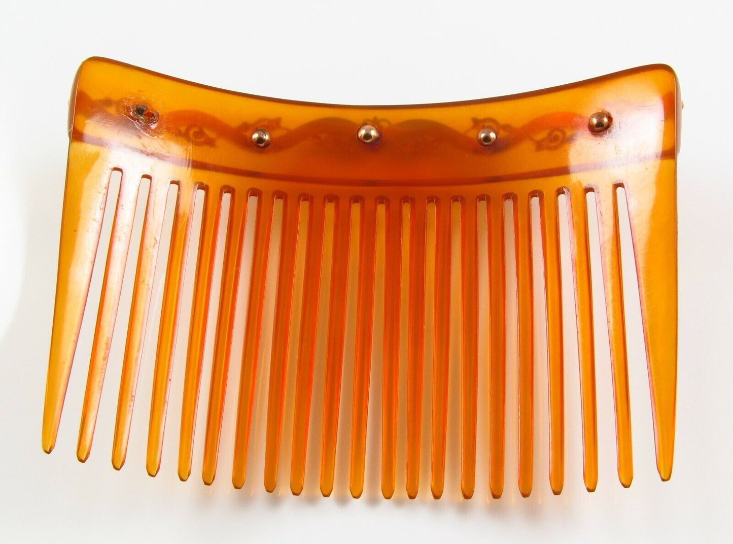 14K Gold Victorian Art Nouveau Faux Tortoise Shell Pearl & Ivy Motif Hair Comb