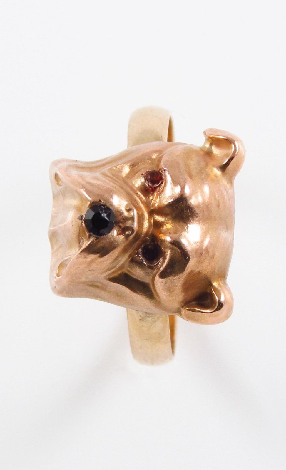 14k Gold Victorian Art Nouveau Bulldog Ruby Eyed Conversion Ring Size 8.75