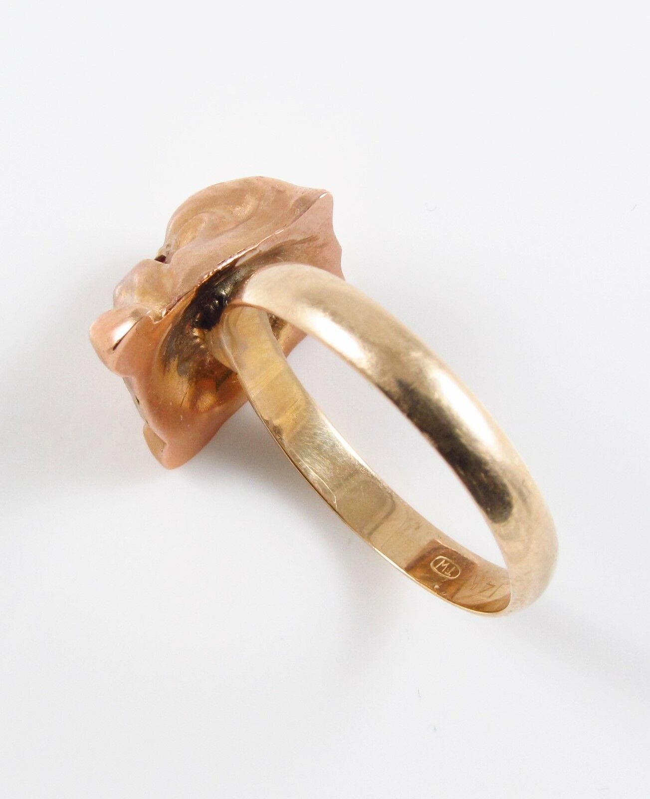 14k Gold Victorian Art Nouveau Bulldog Ruby Eyed Conversion Ring Size 8.75