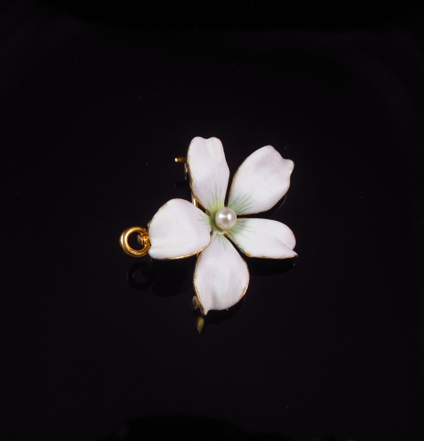 Antique Ladies 14K Gold Art Nouveau Enamel & Pearl Violet Flower Brooch Pendant