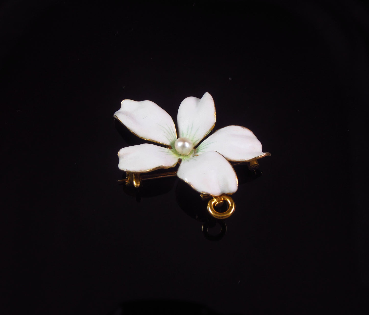 Antique Ladies 14K Gold Art Nouveau Enamel & Pearl Violet Flower Brooch Pendant