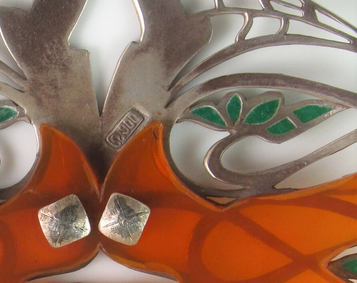 Rare Antique F. Zerrenner Art Nouveau Silver Plique A Jour Enamel Hair Comb