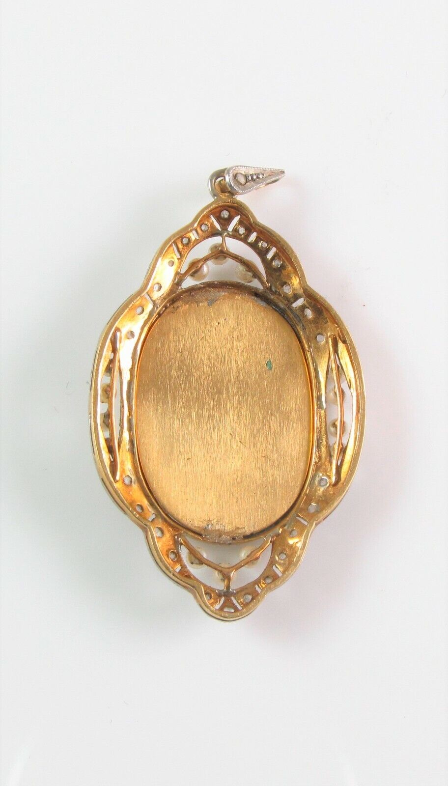 Antique 18K Gold & Platinum Enamel Diamond & Pearl Religious Virgin Mary Pendant