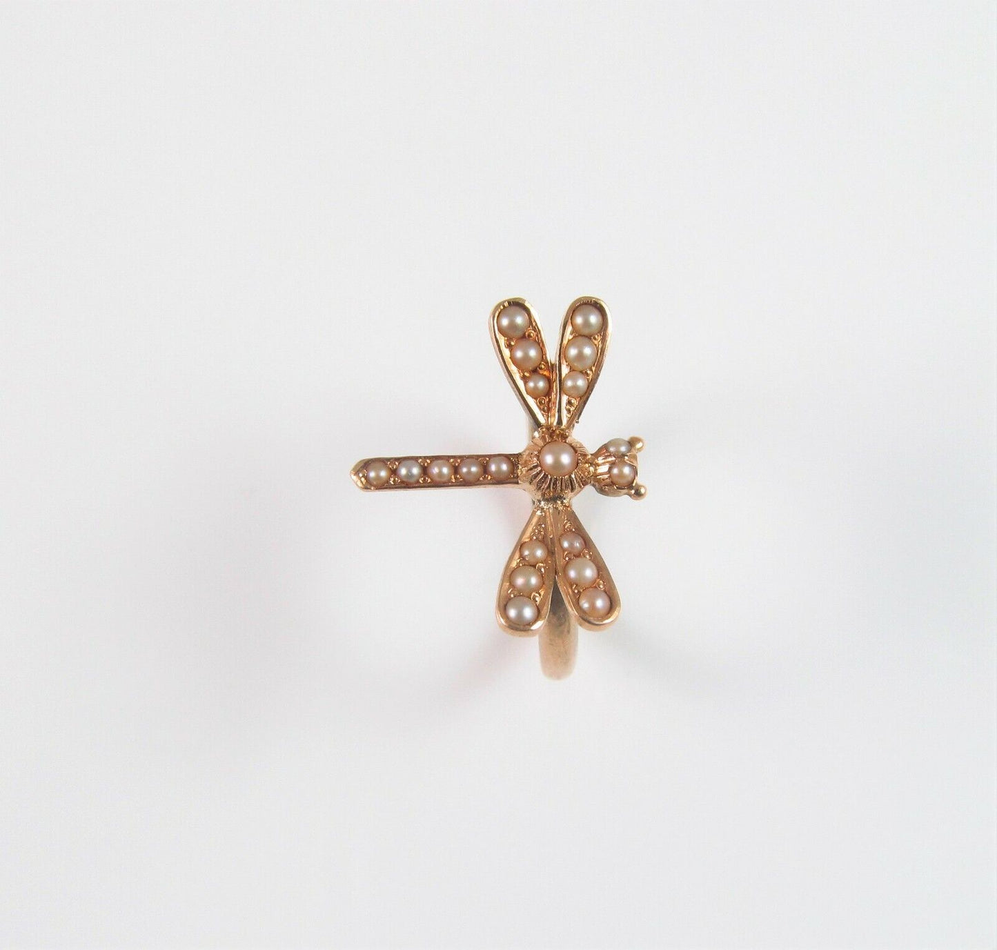 Antique 14k Gold Victorian Edwardian Dragonfly Pearl Conversion Ring Size 5
