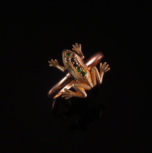 Antique 18k Gold Victorian Emerald & Diamond Frog Conversion Ring Size 4.75