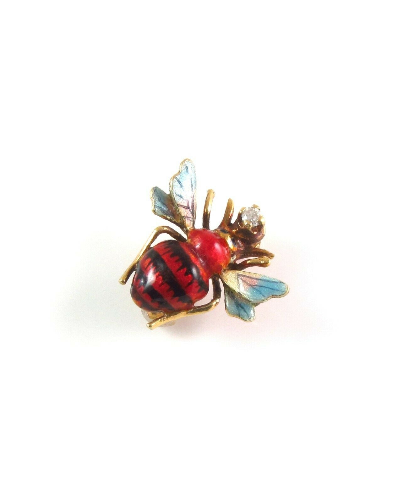 Vintage Estate14k Gold Polychrome Enamel & Diamond Bug Insect Bee Brooch Pin