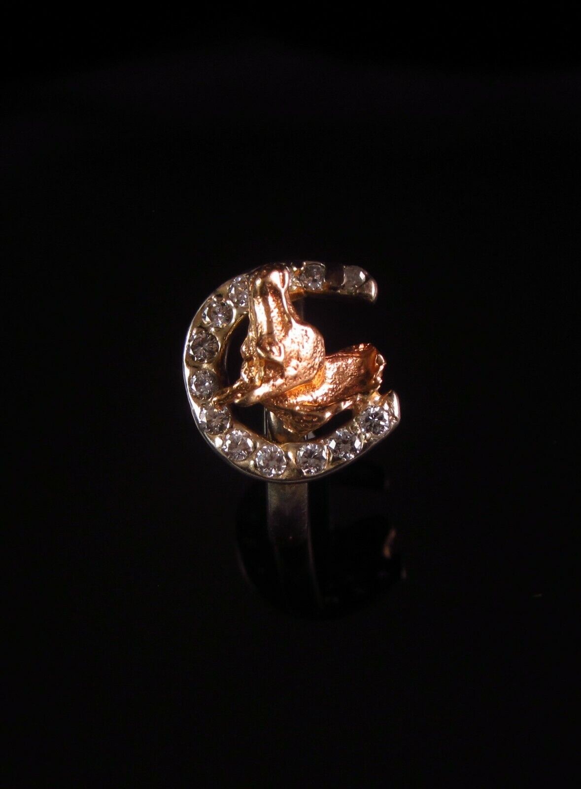 Ladies 14k White & Yellow Gold Diamond Lucky Horseshoe Conversion Ring Size 5.5