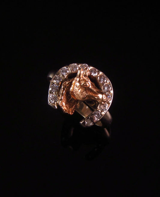 Ladies 14k White & Yellow Gold Diamond Lucky Horseshoe Conversion Ring Size 5.5