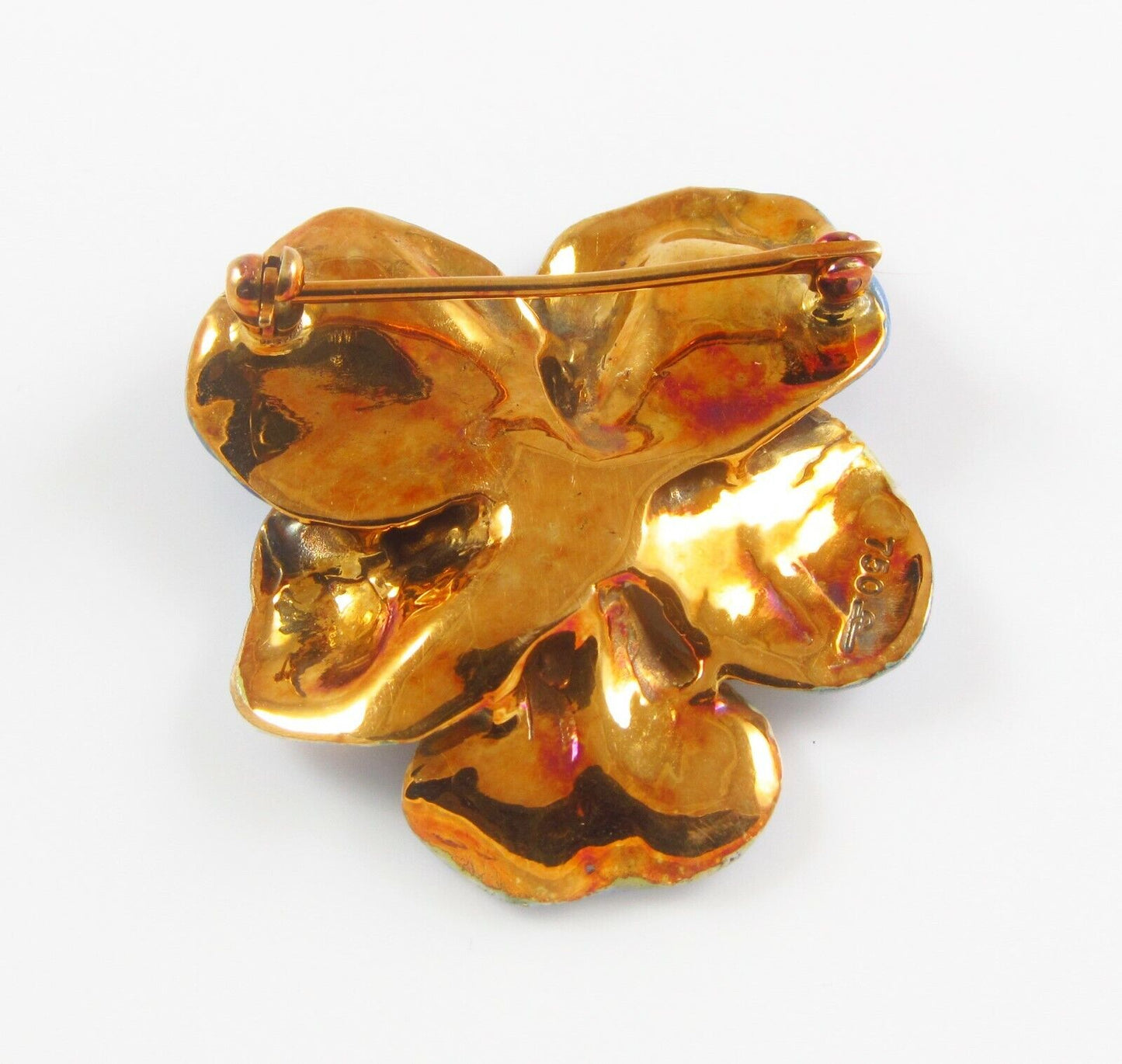 Large 18k Gold Vintage Larter & Sons Enamel & Diamond Pansy Floral Brooch Pin