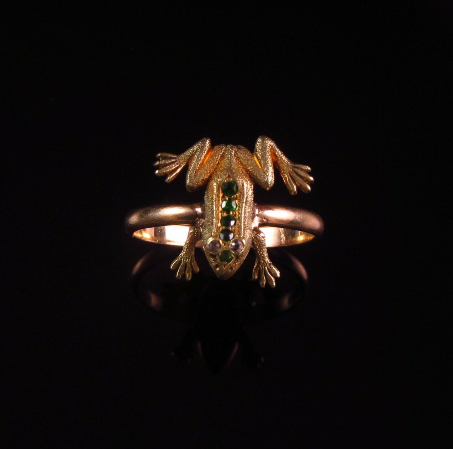 Antique 18k Gold Victorian Emerald & Diamond Frog Conversion Ring Size 4.75