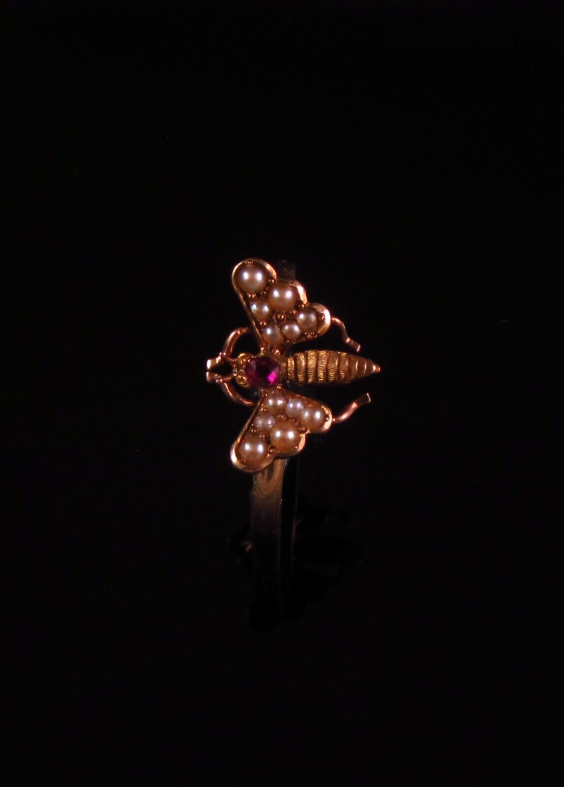 Antique 14k Gold Victorian Garnet Butterfly Pearl Conversion Ring Size 7.25