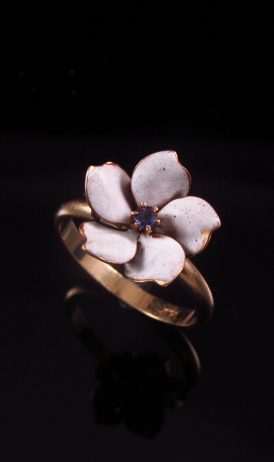 Antique 18k Gold Enamel Sapphire Pansy Style Flower Conversion Ring Size 6.25