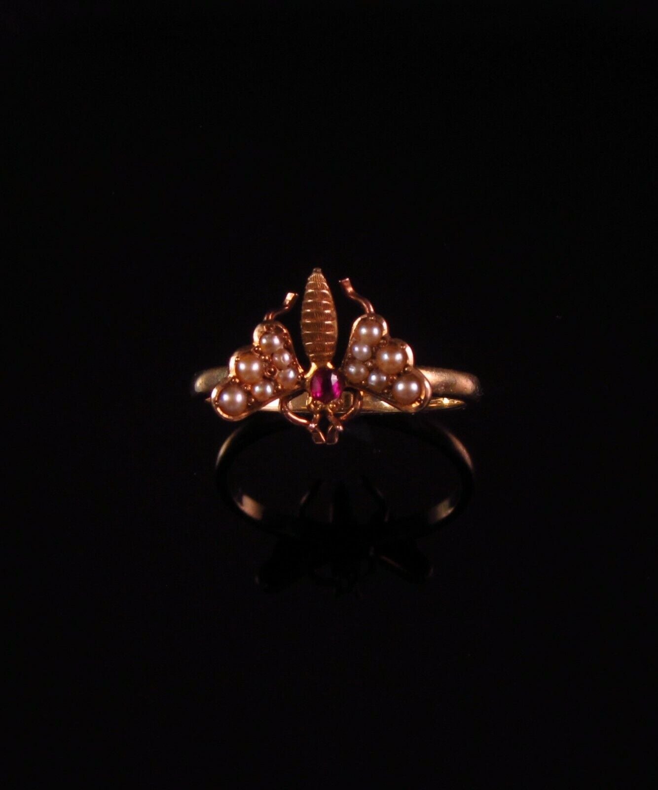 Antique 14k Gold Victorian Garnet Butterfly Pearl Conversion Ring Size 7.25