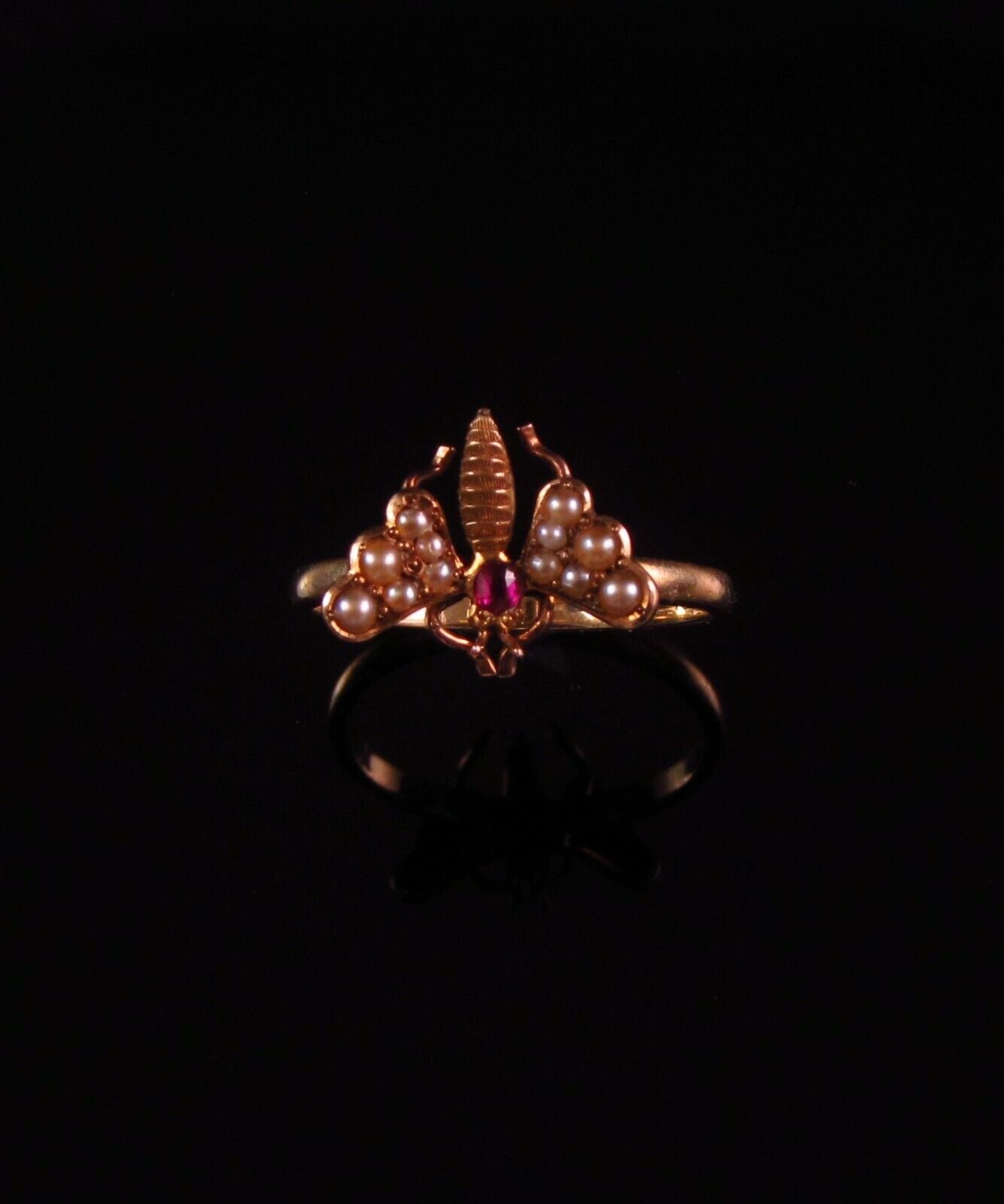 Antique 14k Gold Victorian Garnet Butterfly Pearl Conversion Ring Size 7.25