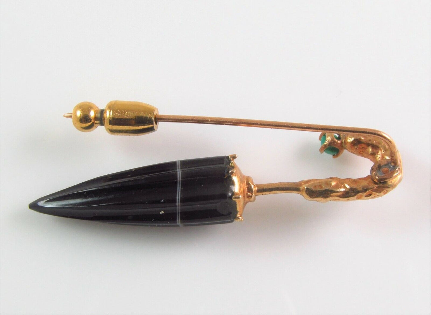 Antique Estate 14k Gold Victorian Carved Onyx Umbrella Stick Pin Lapel Pin