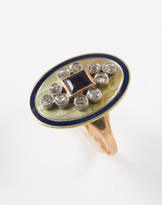 Antique 14k Gold Edwardian Enamel Diamond & Sapphire Conversion Ring Size 5.5