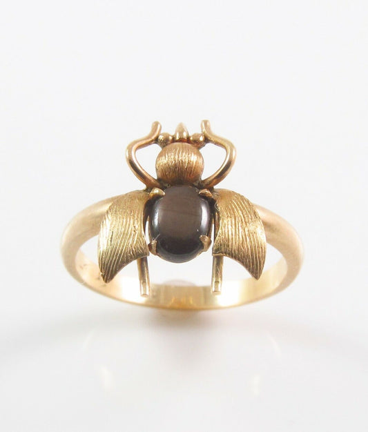 Vintage 14k Gold Tiger's Eye Fly Bee Insect Conversion Ring Size 4.75
