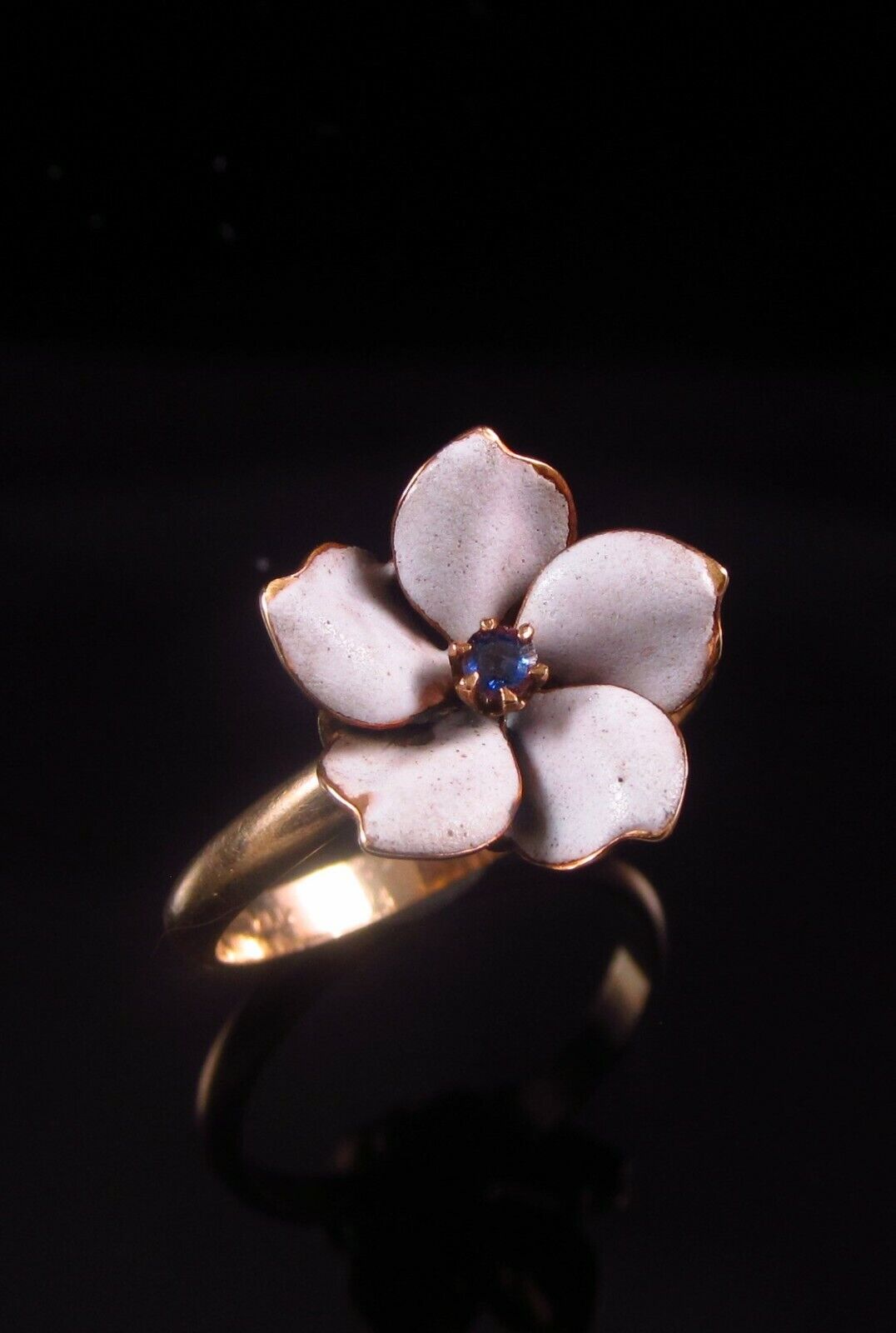 Antique 18k Gold Enamel Sapphire Pansy Style Flower Conversion Ring Size 6.25
