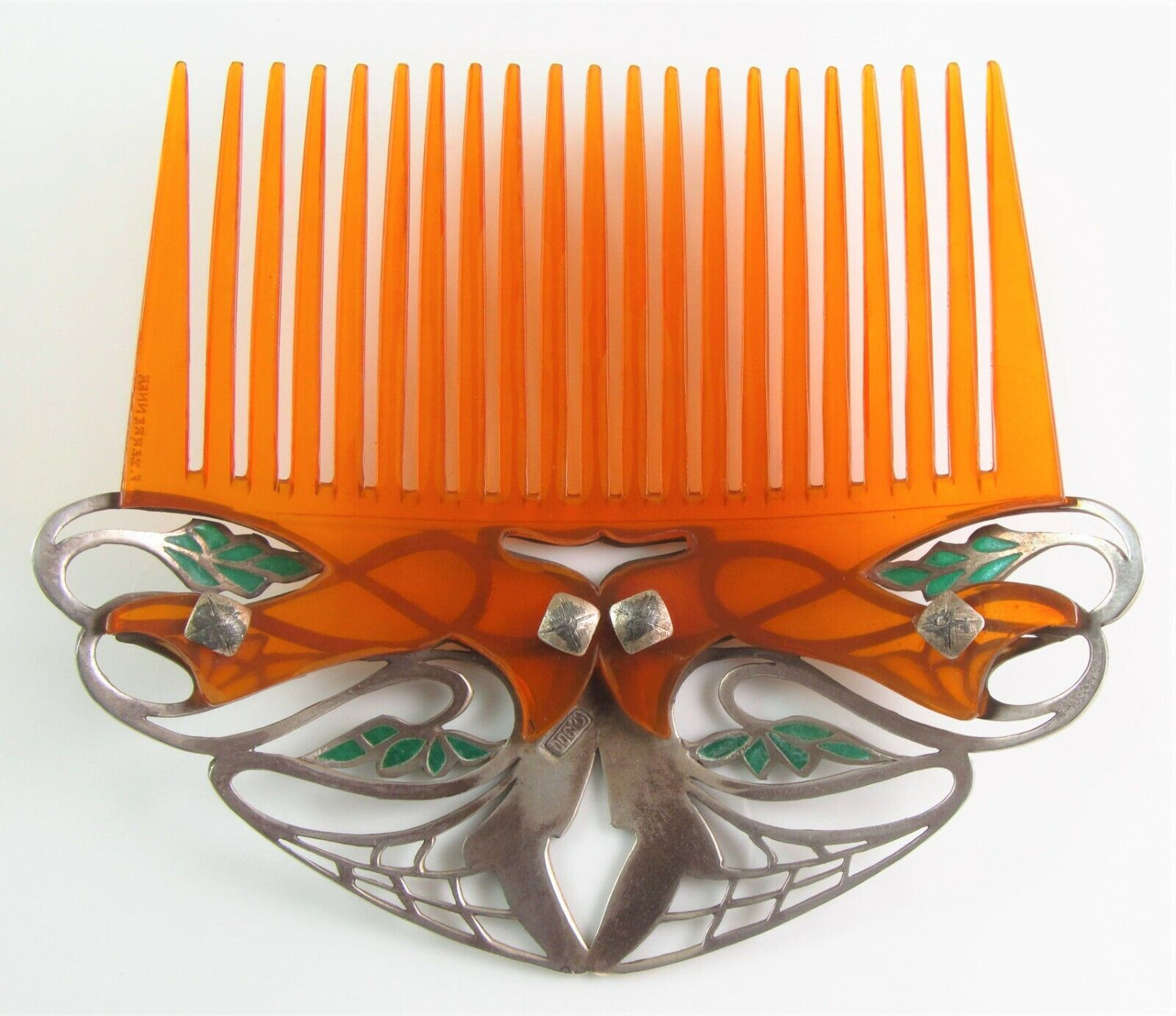 Rare Antique F. Zerrenner Art Nouveau Silver Plique A Jour Enamel Hair Comb