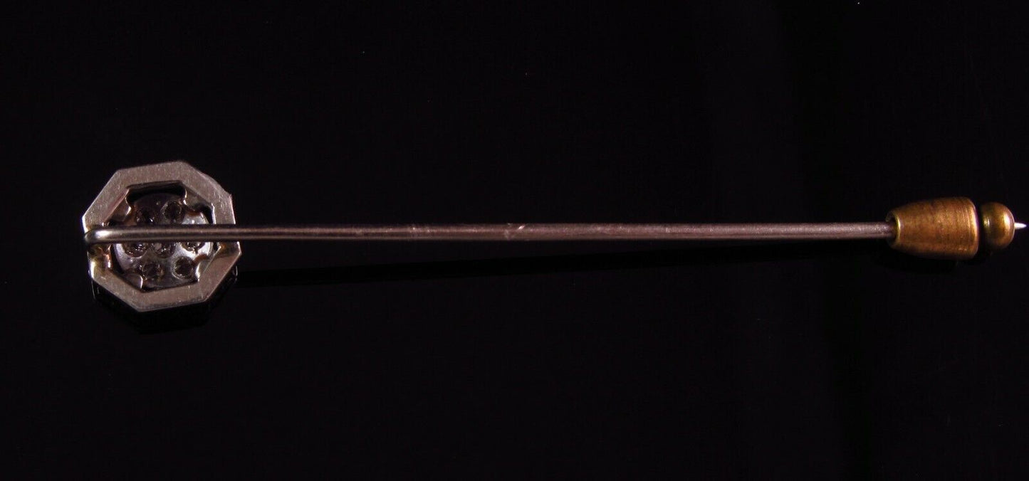 Antique Art Deco 14k White Gold & Platinum Diamond Cluster Stick Pin