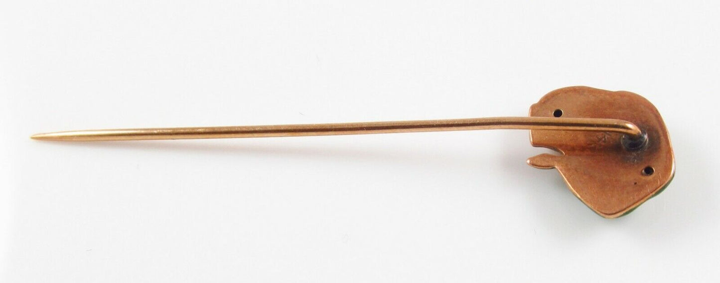 Antique 14k Gold Art Nouveau Polychrome Enamel & Diamond Pirate Stick Pin