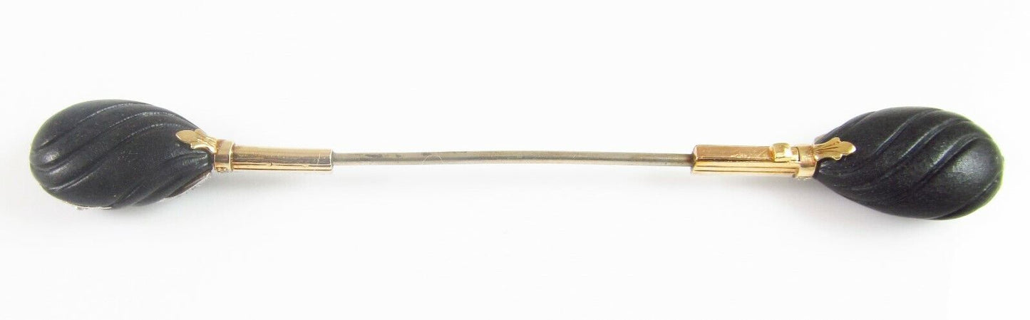 Antique French Art Deco 18k Gold Platinum Vulcanite & Diamond Jabot Stick Pin