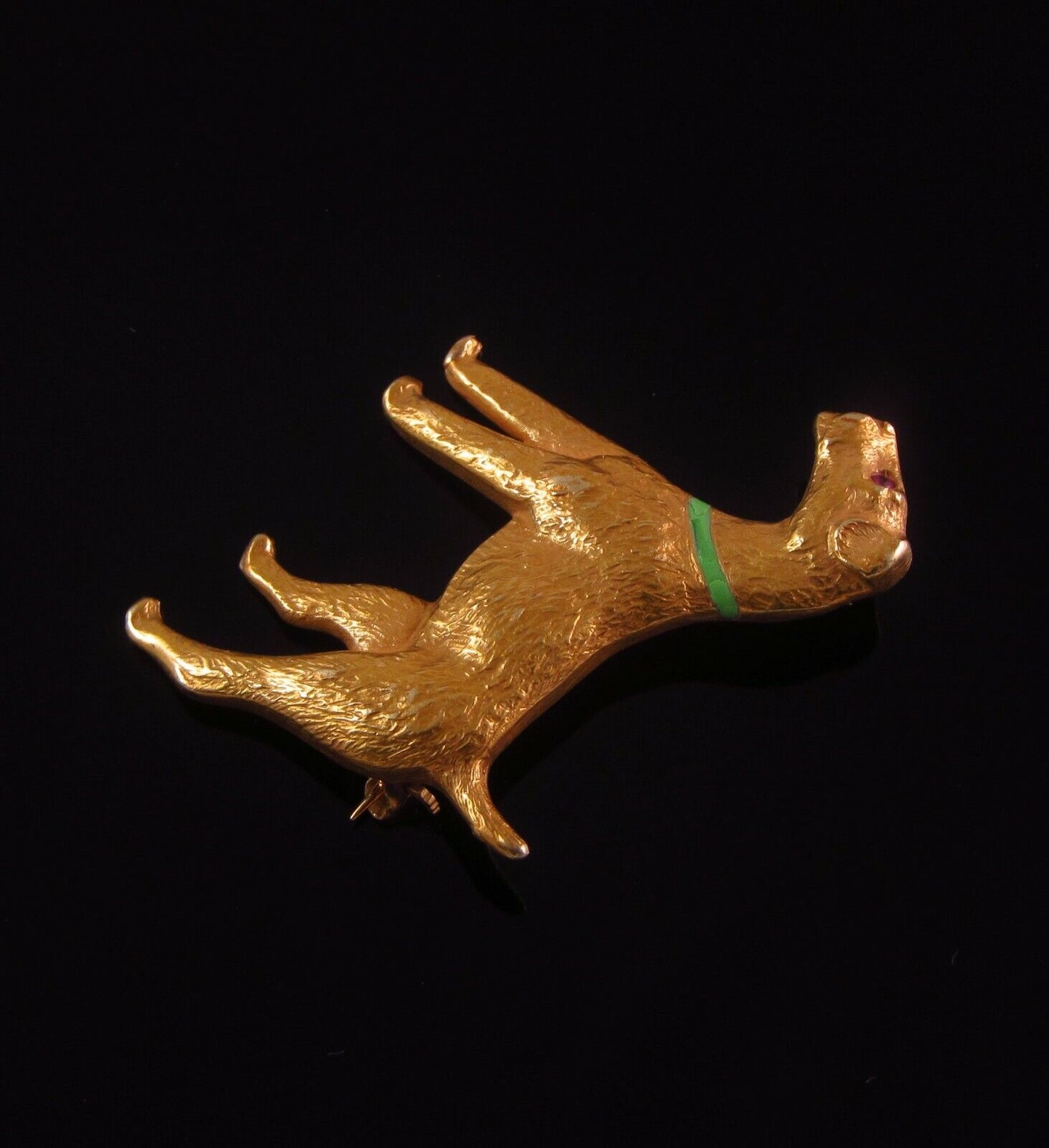 Vintage 14K Gold Enamel Sloan & Co. Irish Terrier Dog Brooch Pin With Ruby Eye