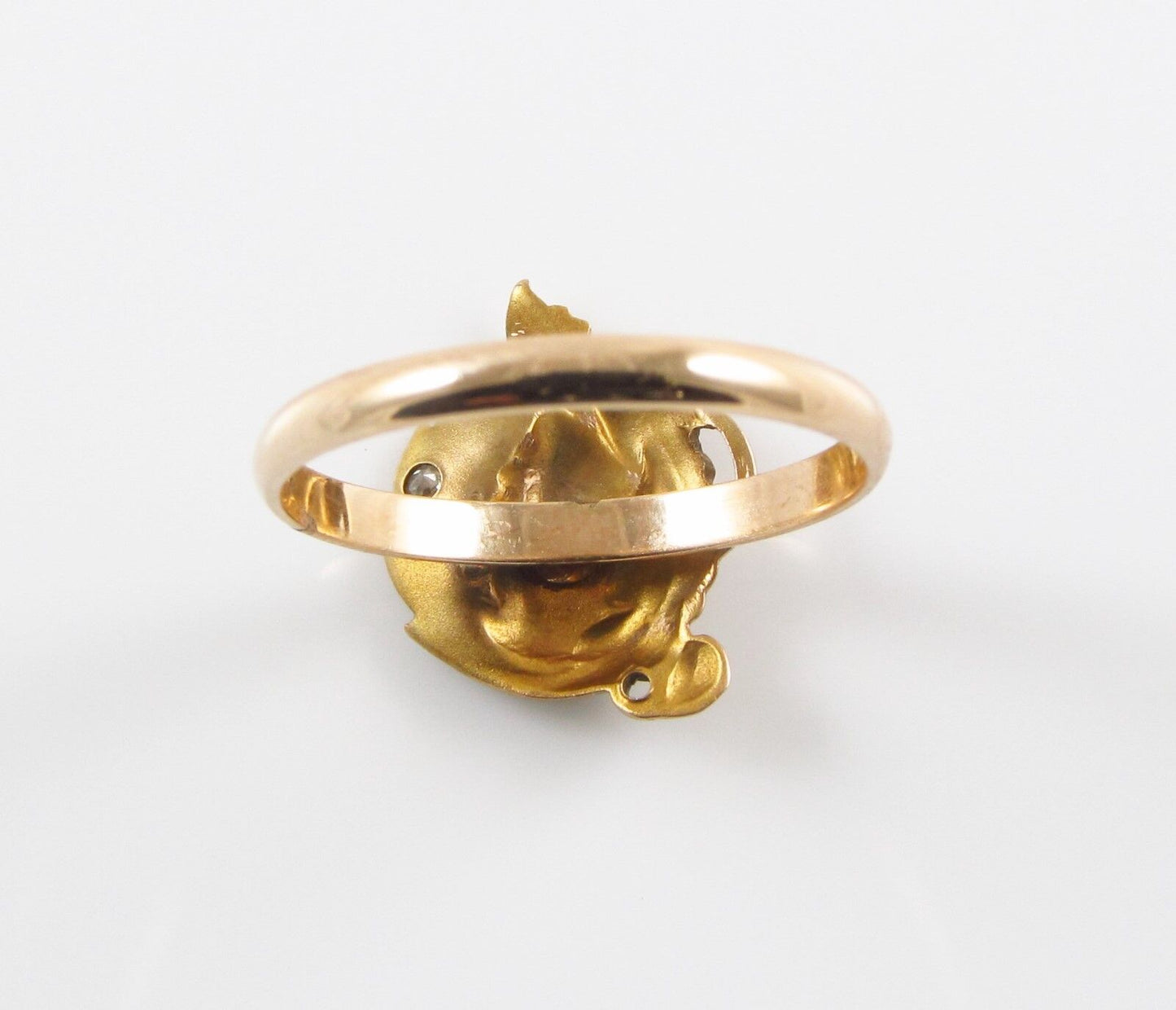 Petite 14k Gold Victorian Art Nouveau Lady Diamond Conversion Ring Size 6