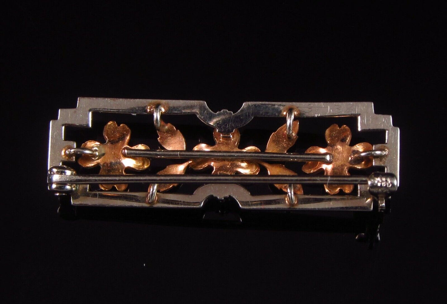 Antique Edwardian 14k Gold & Platinum Krementz Enamel Pearl Flower Brooch Pin