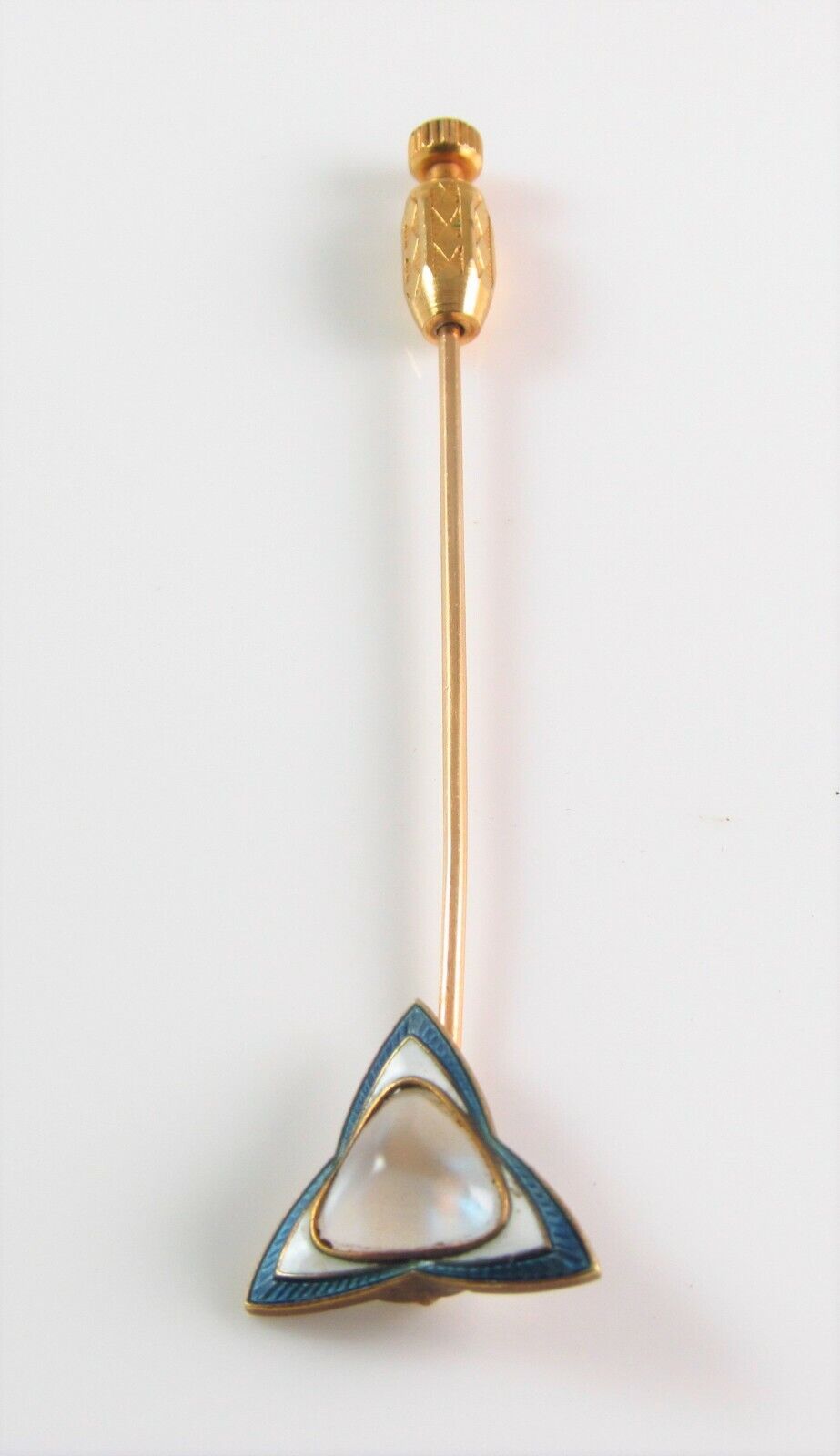 Antique 14k Gold Whiteside & Blank Guilloche Enamel Moonstone Stick Pin