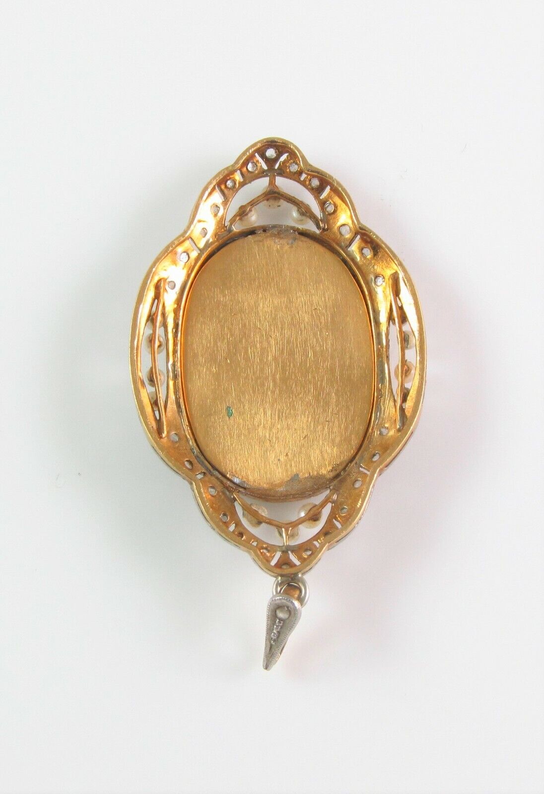 Antique 18K Gold & Platinum Enamel Diamond & Pearl Religious Virgin Mary Pendant