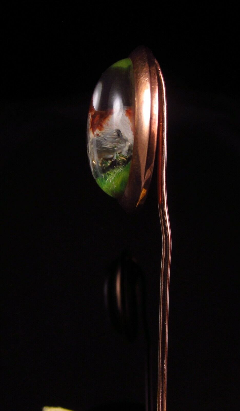 Antique Victorian 14K Gold Reverse Carved Essex Crystal Pointer Dog Stick Pin