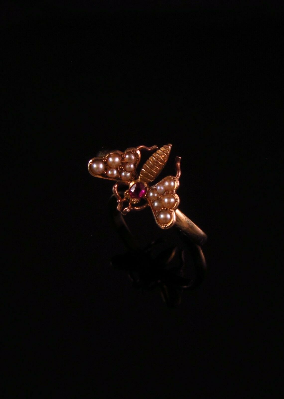 Antique 14k Gold Victorian Garnet Butterfly Pearl Conversion Ring Size 7.25