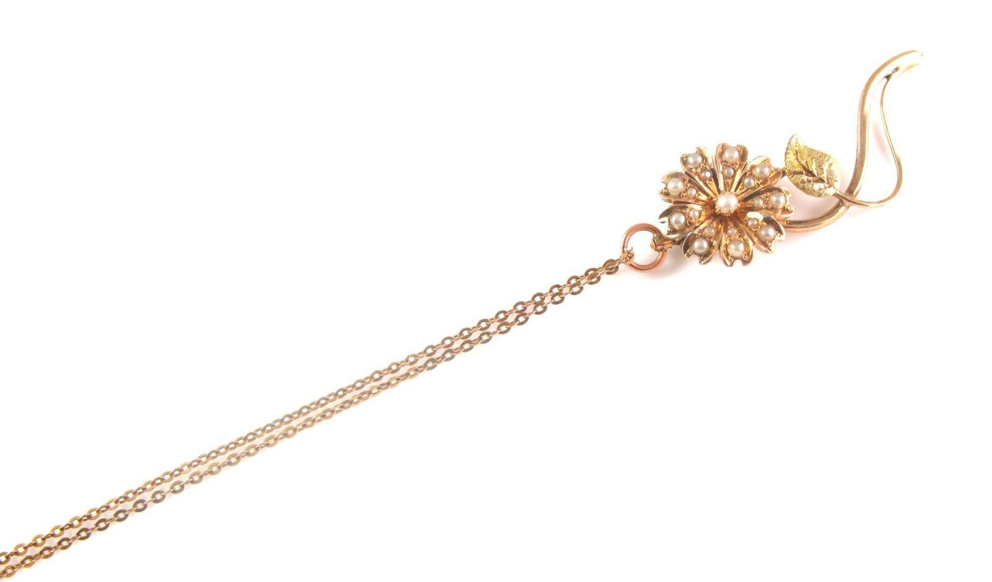 Estate Ladies 10K Gold Pearl Flower Conversion Pendant Choker Necklace 14"
