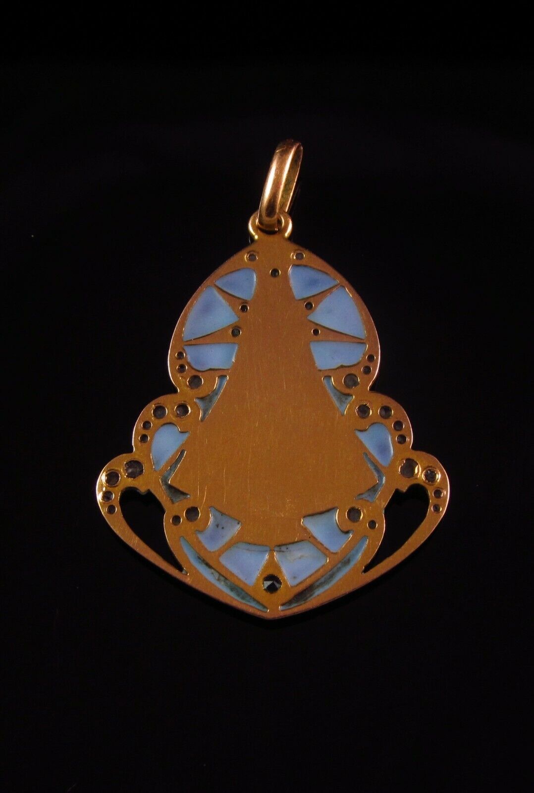 Antique 14k Gold Plique A Jour Enamel Diamond Emerald Jesus Religious Pendant