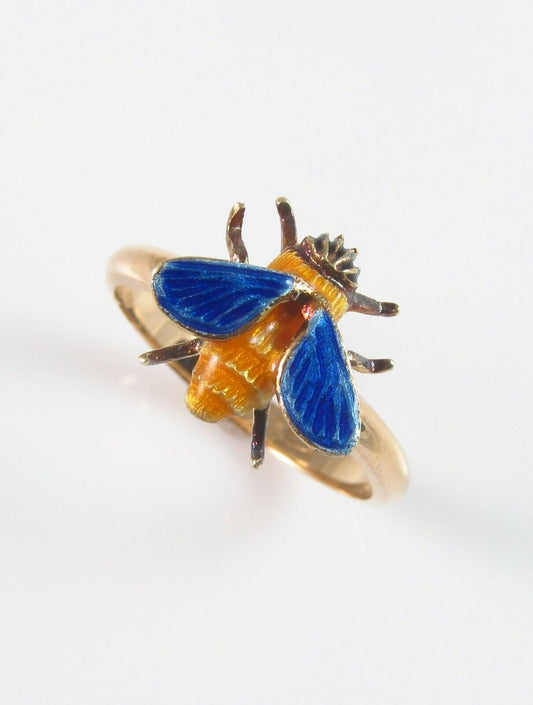 Vintage 14k Gold Enamel Fly Honey Bee Insect Conversion Ring Size 7
