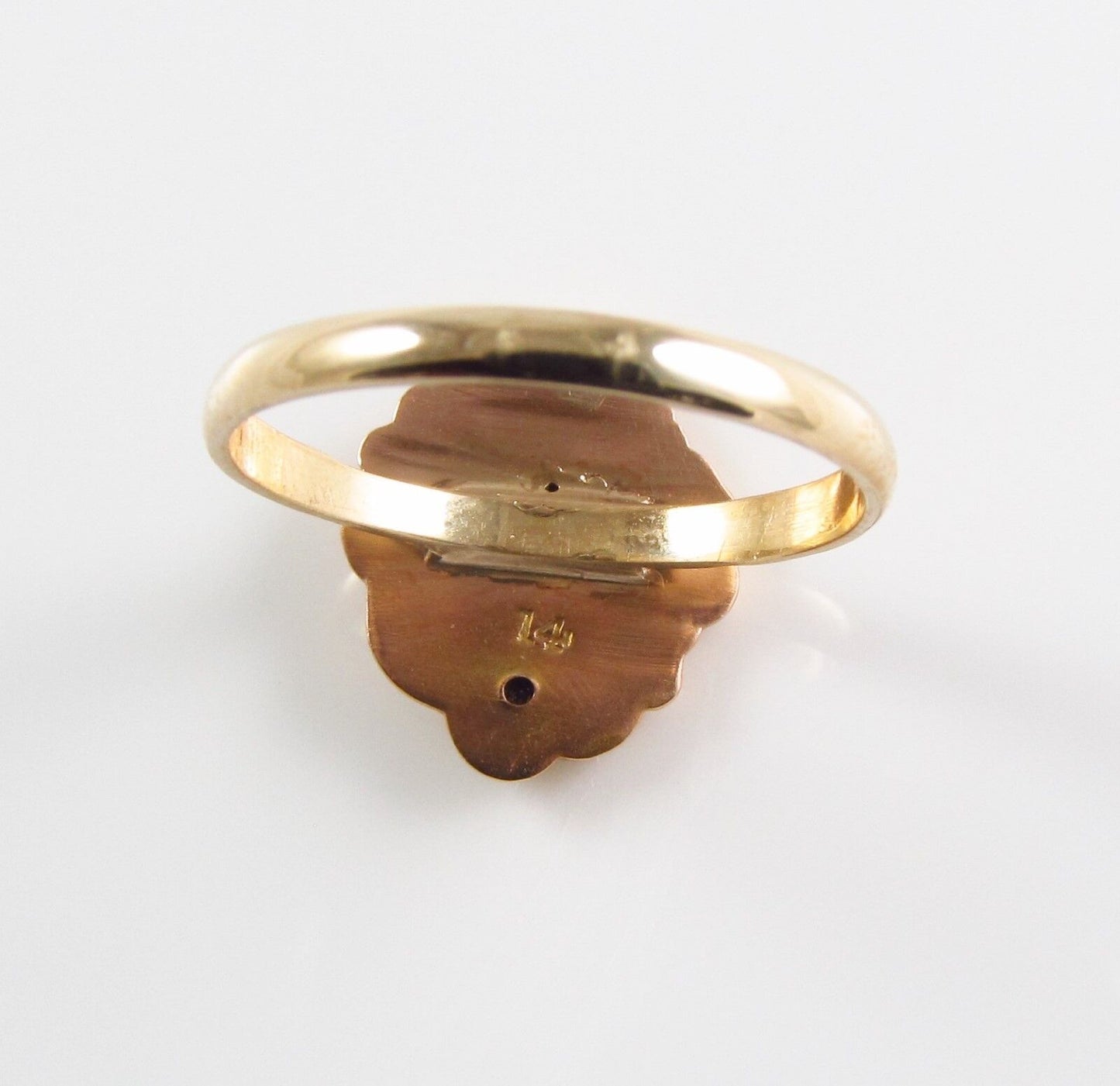 Antique 14k Gold Art Nouveau Enamel & Diamond Maiden Lady Ring Size 6.25
