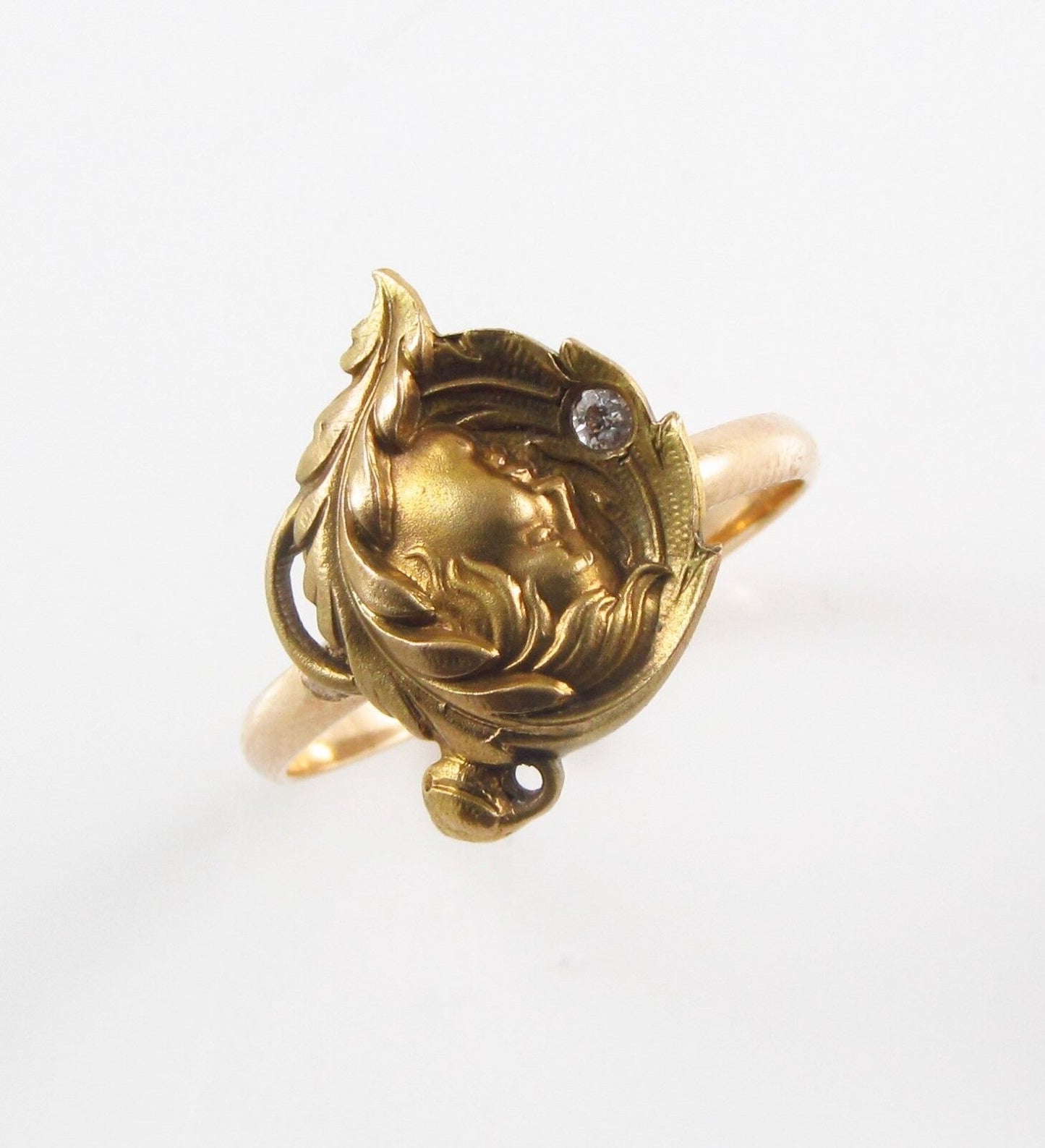 Petite 14k Gold Victorian Art Nouveau Lady Diamond Conversion Ring Size 6