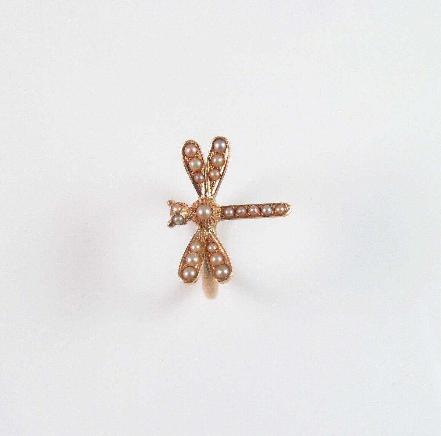 Antique 14k Gold Victorian Edwardian Dragonfly Pearl Conversion Ring Size 5